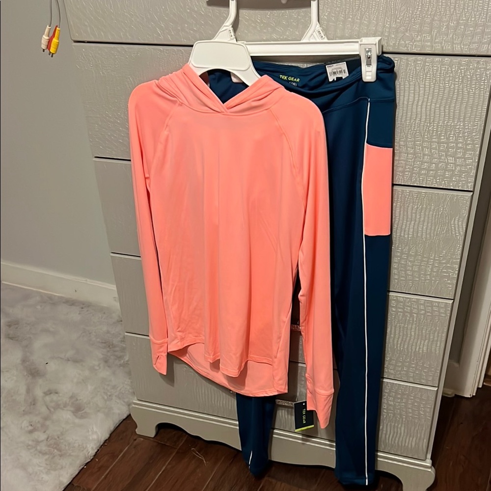 Tek Gear Pink Hoodie and Blue Leggings Set